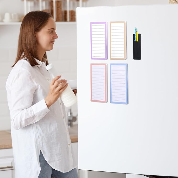 4 Pack Magnetic Note Pad for Fridge with Pen Holder, Totally 200 Sheets Magnetic To Do List, Grocery List, Shopping List, Memo Pads for Refrigerator(Light Color)-DeskLoop Office