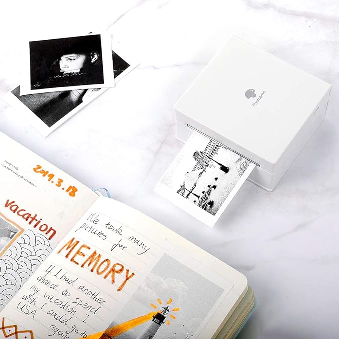 Phomemo Mini Sticker Printer- Mini Printer Sticker Maker Machine M02, Print Pods Suitable for Creative DIY, Diaries, Photos, Study Notes, Portable Thermal Inkless Label Maker for Home/Travel, White-DeskLoop Office