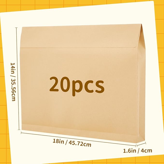 20 Pcs 14 x 18 x 1.6 Inch Large Expandable Catalog Envelopes Manilla Kraft Peel and Seal Envelopes Light Large Mailing for Office Home Documents Magazines Photos Storage Organizing(Brown)-DeskLoop Office