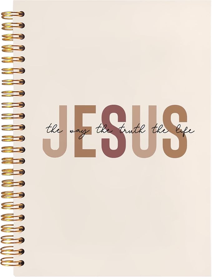 BearCake Boho Christian Notebook Journal, Christian Gifts for Women, Bible Notebooks for Note Taking, Bible Journaling Notebook, Jesus the Way the Truth the Life Hardcover Spiral Notebook 5.5x8.3-DeskLoop Office