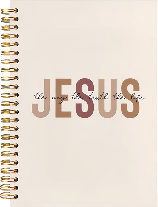 BearCake Boho Christian Notebook Journal, Christian Gifts for Women, Bible Notebooks for Note Taking, Bible Journaling Notebook, Jesus the Way the Truth the Life Hardcover Spiral Notebook 5.5x8.3-DeskLoop Office