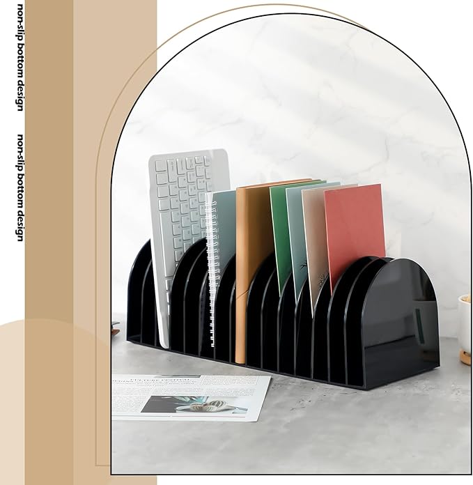 Ctosree Acrylic File Organizer for Desk Vertical 15 Compartments File Sorter Mail Organizer Desktop Countertop Folder Stand Racks for Office Home School Desk(Arch,Black)-DeskLoop Office