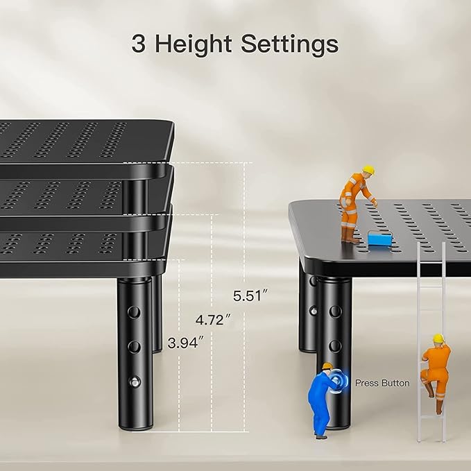HUANUO Monitor Stand, Monitor Stand Riser 3 Height Adjustable, Monitor Riser with Airflow Vents, Laptop Stand for Desk, Laptop Riser, Desk Organizer for Monitor, 15.6" Laptop, PC, Printer-DeskLoop Office