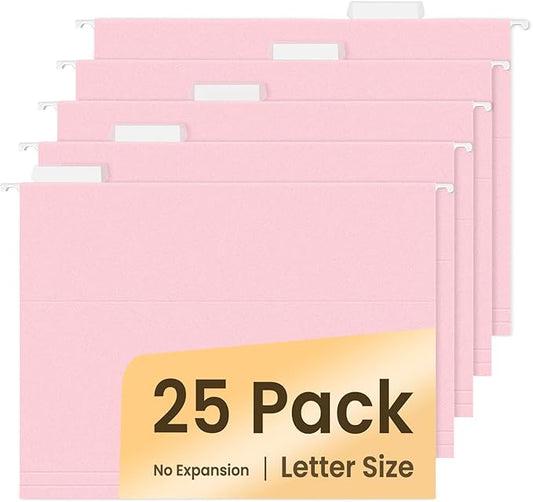 SUNEE 25 Pack Hanging File Folders, Pink Folders, Hanging File Folders Letter Size with 1/5-cut Tabs, Stay Organized for Your Home and Office Bulk File and Documents-DeskLoop Office
