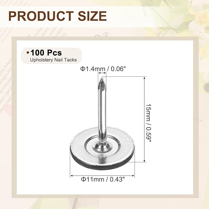 uxcell 100Pcs Upholstery Tacks, 11mmx15mm Flat Head Thumb Tack Decorative Furniture Nails Push Pins for Furniture Sofa Headboards, Black-DeskLoop Office