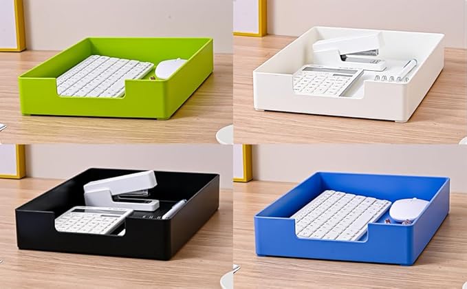 Letter-Size Tray, Desk Drawer Organizer, A4 Plastic Paper Tray, Stackable Plastic Paper Holder File Organizer for Office, School, Home Storage (Black)-DeskLoop Office