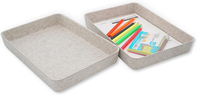 Welaxy 2-piece Office desk drawer organizer tray letter-size documents paper book file Folder Holder Scandinavian-chic storage bin hygge design sleek minimalist gifts idea storage bins (Oatmeal)-DeskLoop Office