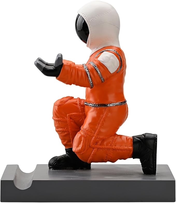 Astronaut Resin Pen Holder, Mobile Phone Stand, Device Stand, Desk Organizer Decorative Pen Holder (Orange&Black)-DeskLoop Office