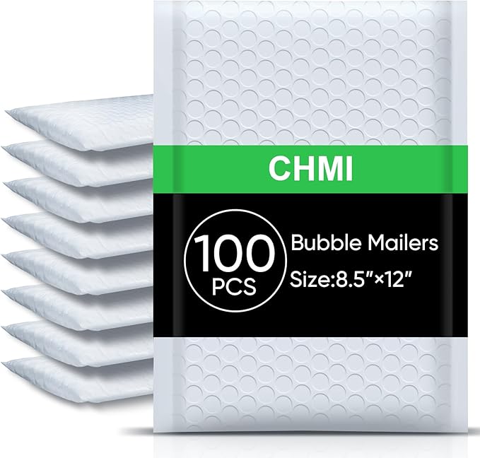 CHMI White Bubble Mailers 8.5 x 12 Inch 100 Pack, Usable Size 8.25X12 Inch Poly Mailers,Mailing Envelopes,Shipping Mailer,Opaque Self Seal Adhesive Waterproof Bags for Packaging and Shipping.