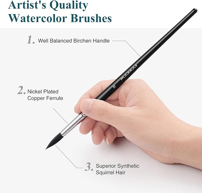 Watercolor Brushes Professional, Fuumuui 9Pcs Synthetic Squirrel Paint Brush Set for Adults Round Pointed Detail to Mop for Watercolor Gouache Acrylic Ink Painting-DeskLoop Office