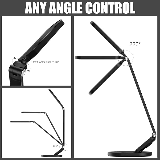 JKSWT LED Desk Lamp, Eye-Caring Table Lamps Natural Light Protects Eyes Dimmable Office Lamp with 5 Color Modes USB Charging Port Touch Control and Memory Function, 10W Reading Lamp,Black-DeskLoop Office