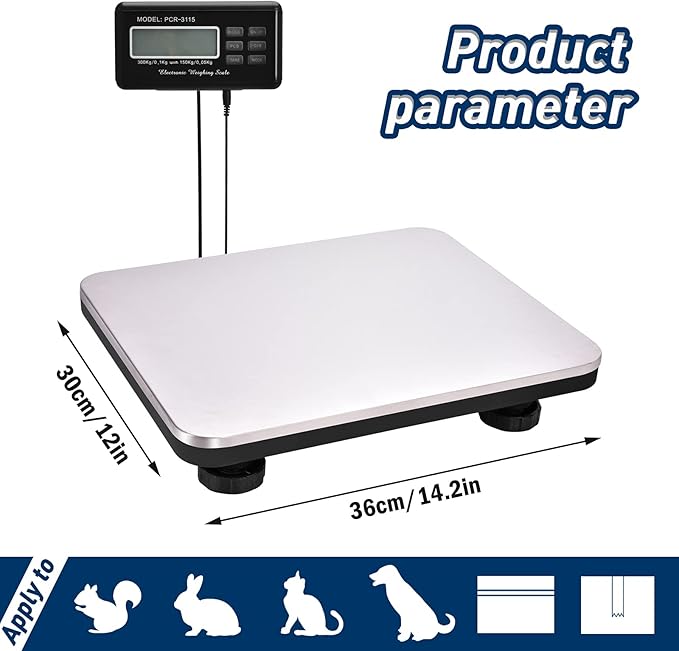 Shipping Scale 660lbs LCD Digital Postal Scale, Stainless Heavy Duty Postage Scale for Packages, 300kg Capacity Platform Scale for Shipping Weighing(14"X 12")-DeskLoop Office