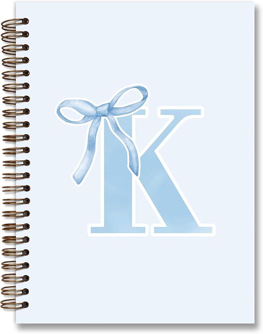 Initial K Notebook Journal,Personalized Teen Girl Gifts,Coquette Trendy Preppy Blue Bow Spiral Notebook,Monogrammed Gifts for Women Teen Girl,College Ruled Hardcover Spiral Notebook 5.5 x 8.3-DeskLoop Office