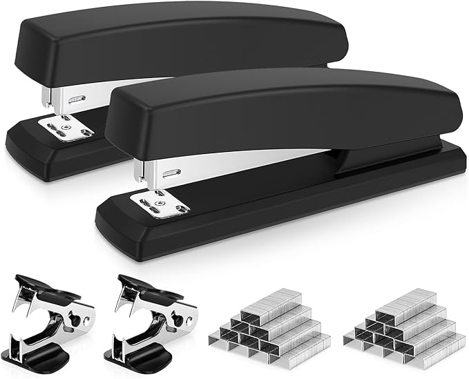 Deli Stapler, Desktop Stapler, 2 Pack, Office Stapler, 25 Sheet Capacity, Includes 2000 Staples and 2 Staple Removers, 2 Pack,Black-DeskLoop Office