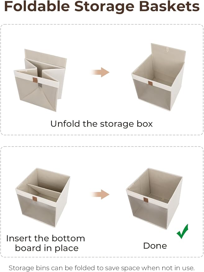 StorageWorks 13x13 Storage Cubes, Closet Storage Bins with Clear Window, Large Fabric Organizer for Clothes, Collapsible Storage Baskets with PU Handles, Beige, 3-Pack-DeskLoop Office
