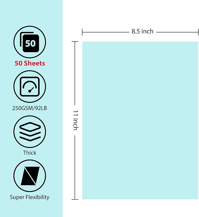 OcePor 50 Sheets Blue Cardstock Paper, Colored Printer Paper 8.5 x 11, Card Stock Thick Construction for Craft,Scrapbook,Office Printing, Invitations, Certificates,92 lb/250gsm-DeskLoop Office