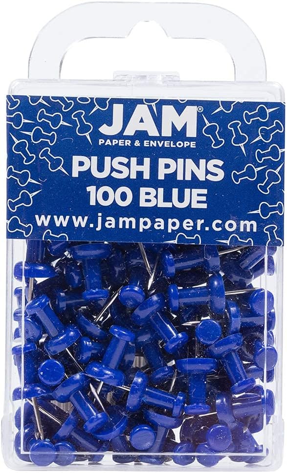 JAM PAPER Colorful Push Pins - Blue Pushpins - 100/Pack-DeskLoop Office