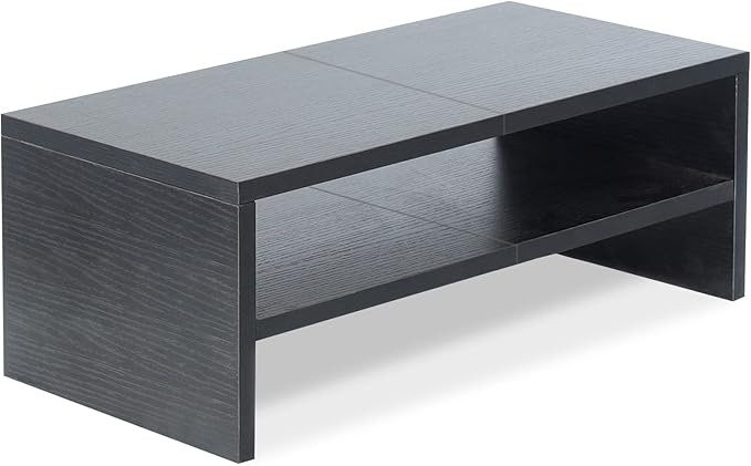 TEAMIX 2 Tiers Wooden Desktop Monitor Stand Riser 20 Inch Printer Stand with Double Storage Small TV Riser Laptop Keyboard Holder Business Desk Organizer Shelf Black Bookshelf-DeskLoop Office