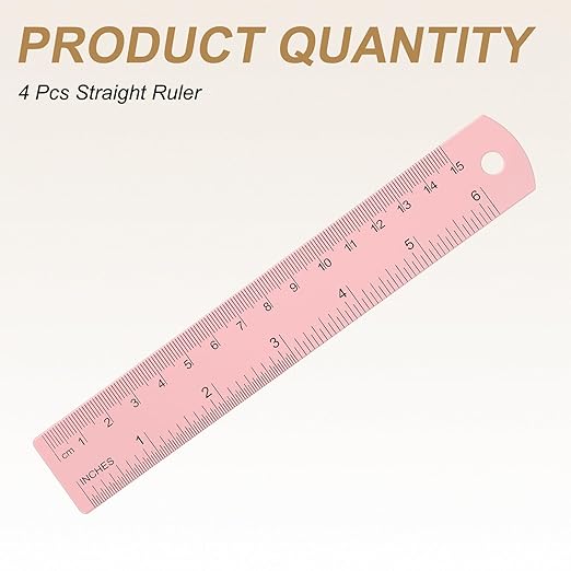 HARFINGTON 4pcs Metal Straight Ruler 15cm Metric SAE Aluminum Alloy Measuring Rulers Scale Tool with Hole for Measure Study Reading Classroom Office, Pink-DeskLoop Office