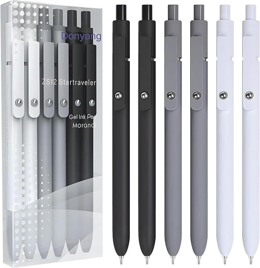Gel Pens, 6PCS Black Ink Fine Point Pens With Smooth Writing, School Office Supplies, Anniversary Birthday Gifts for Men Women, Quick Dry Pen For Journaling, Nurse Aesthetic Pen (Black Gray White)-DeskLoop Office