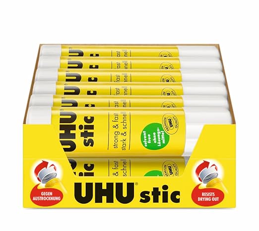 UHU All Purpose Glue Stick 12-Pack - White, Non-Toxic School Supplies, 0.74oz Strong-Bonding Permanent Adhesive, Washable Formula, Screw Cap Prevents Drying, Acid-Free Classroom Glue Sticks-DeskLoop Office