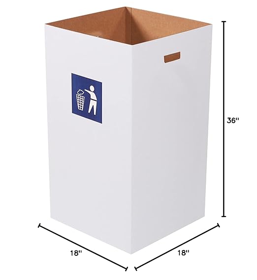 Aviditi Cardboard Trash Cans and Recycling Bins, 50 Gallon 18" L x 18" W x 36" H (10-Pack) Reusable or Disposable Pop Up Garbage Boxes for Parties, Outdoor Events, Heavy Duty, Waste-DeskLoop Office