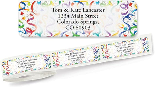 Colorful Images Birthday Surprise Rolled Personalized Return Address Mailing Labels with Dispenser, Customize with Name & Shipping Address, 125 ¾” x 2½” Self Adhesive, Easy Peel Label Roll-DeskLoop Office