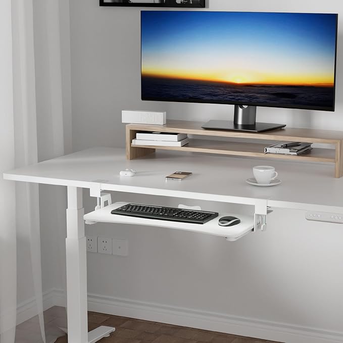 suptek Keyboard Tray Under Desk Pull Out with C Clamp Mount, Computer Keyboard & Mouse Tray, 25.6 (30 Including Clamps) x 11.8 inch Slide-Out Platform Computer Drawer for Typing, Carbon White, DSF1DJW-DeskLoop Office