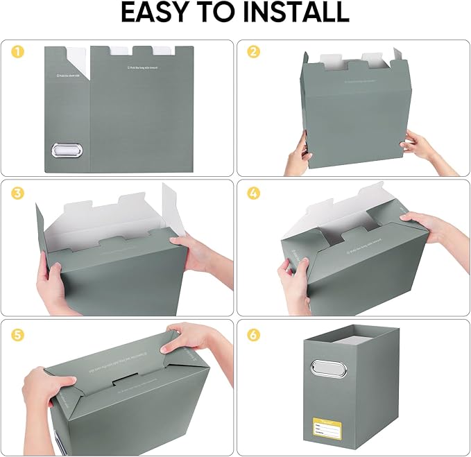 BALEINE File Organizer Box, Cardboard File Folder Organizer with Handle for Letter Size, Portable Collapsible Hanging Filing Box for Home Office Document Storage (2 Pack, Grey)-DeskLoop Office