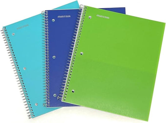 Mintra Office Durable Spiral Notebooks, 1 Subject, (Teal, Blue, Green, College Ruled 3pk)-DeskLoop Office