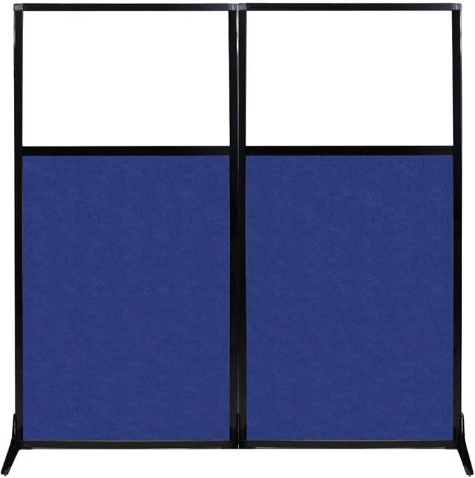 Versare Office Workstation Screen | Portable Wall Divider | Modern Cubicle | Freestanding Privacy Screen | Flexible Work Space | 2 Panels | 66" Wide x 70" Tall Blue SoundSorb Panels with Window-DeskLoop Office