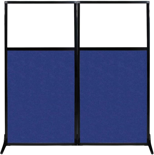 Versare Office Workstation Screen | Portable Wall Divider | Modern Cubicle | Freestanding Privacy Screen | Flexible Work Space | 2 Panels | 66" Wide x 70" Tall Blue SoundSorb Panels with Window-DeskLoop Office