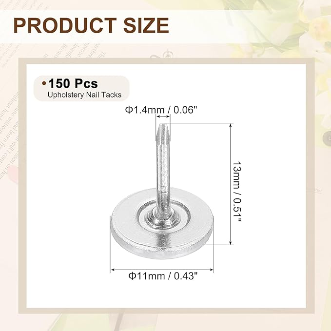 uxcell 150Pcs Upholstery Tacks, 11mmx13mm Flat Head Thumb Tack Decorative Furniture Nails Push Pins for Furniture Sofa Headboards, White-DeskLoop Office