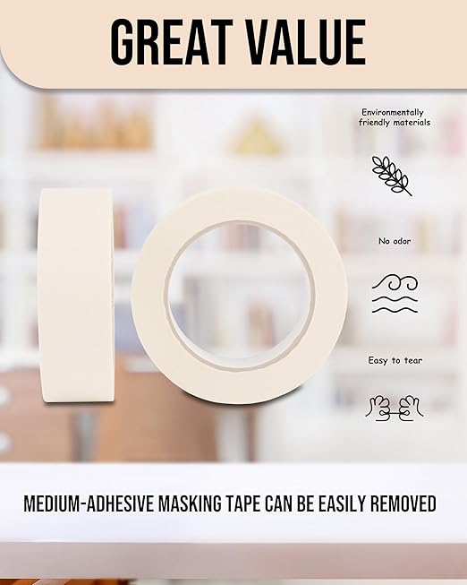 Lichamp Masking Tape, White Painter Tape 1 inch and 2 inch Wide, 10+5 Pack White Tapes Bulk, Total 825 Yards-DeskLoop Office