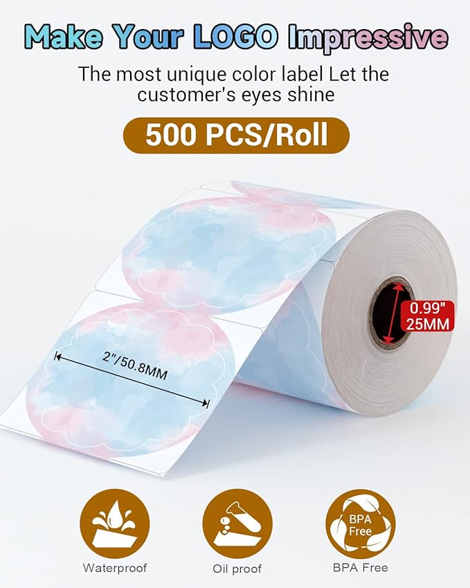 Phomemo Flower 2" Color Round Label Stickers Roll for Thermal Printer for Small Business Supplies - Commercial Grade Thermal Labels for Custom Stickers Personalized & Business Logo - 500pcs / Roll-DeskLoop Office