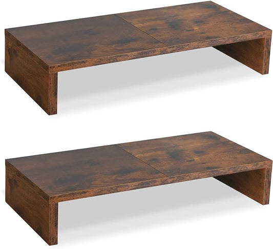 TEAMIX 2 Pack Monitor Stand Riser-20 inch, Wooden Tabletop Shelf for TV/PC/Laptop/Printer, Rustic Brown Monitor Riser with Storage, Computer Stand Ergonomic Design-DeskLoop Office