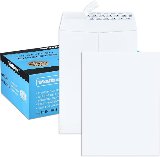ValBox 9x12 Self Seal Catalog Envelopes 250 Packs White Envelopes with Peel and Seal Flap for Mailing, Organizing and Storage-DeskLoop Office