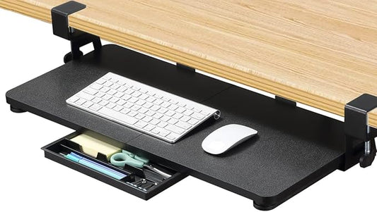 ETHU Keyboard Tray Under Desk, 26.77" X 11.81" Large Size Keyboard Tray with C Clamp-on Mount Easy to Install, Computer Keyboard Stand, Ergonomic Keyboard Tray for Home and Office (Black)-DeskLoop Office
