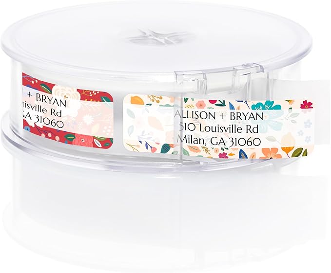 Multicolored Floral Print Rolled Address Labels / 500 Personalized Return Address Labels/Designer Address Stickers in Elegant Plastic Dispenser-DeskLoop Office
