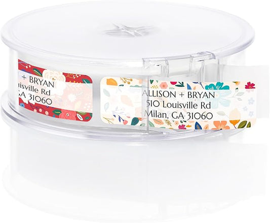 Multicolored Floral Print Rolled Address Labels / 500 Personalized Return Address Labels/Designer Address Stickers in Elegant Plastic Dispenser-DeskLoop Office