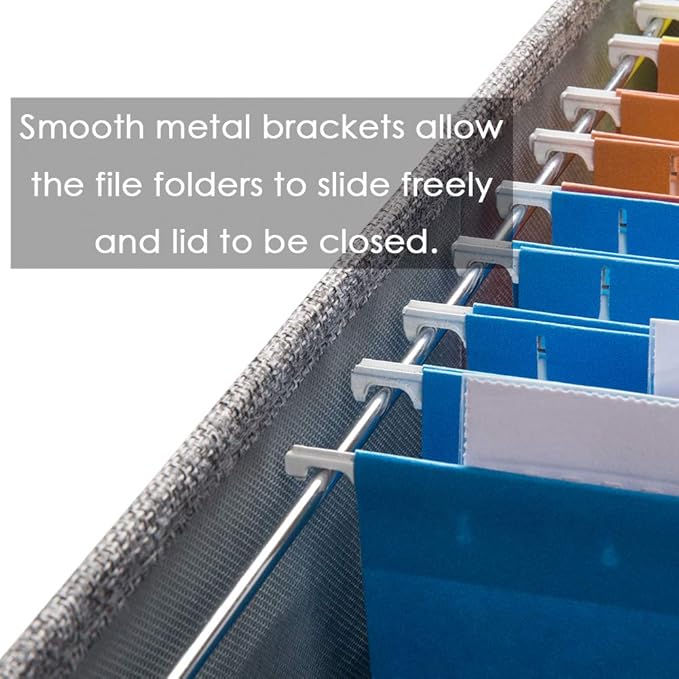 PRANDOM File Organizer Box - Set of 1 Collapsible Decorative Linen Filing Storage Hanging File Folders with Lids Office Cabinet Letter/Legal Size Grey (17x14x11.2 inch)-DeskLoop Office
