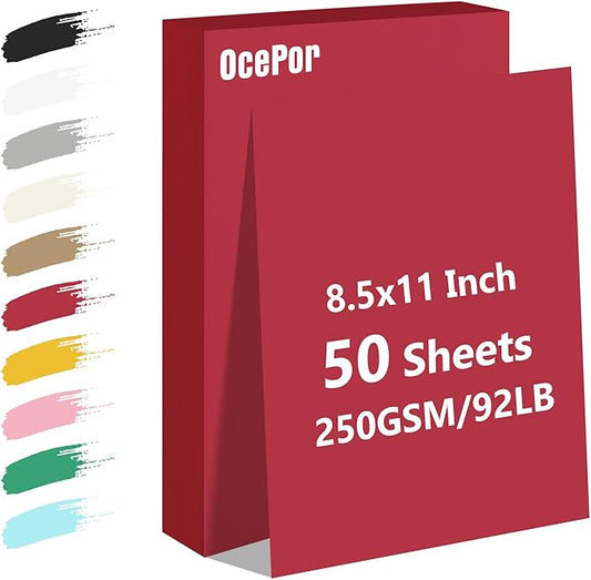 OcePor 50 Sheets Valentine's Day Red Cardstock Paper, Colored Printer Paper 8.5 x 11, Card Stock Thick Construction for Craft,Scrapbook,Office Printing, Invitations, Certificates,92 lb/250gsm-DeskLoop Office