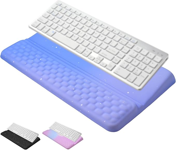 Ergonomic one-Piece Computer Keyboard Stand with Wrist Rest for Desktop Offers Two Support Angles. Silky Lycra Surface and Memory Foam Comfortable Hand Support (Purple Star)-DeskLoop Office