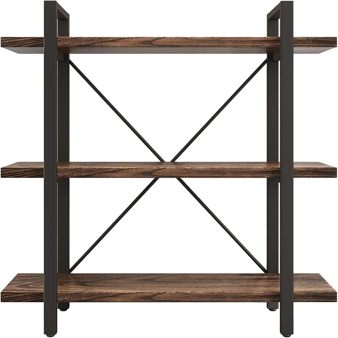 3 Tier Bookshelf Modern Rustic Open Bookshelf Office Solid Wood Bookcase and - Image 5