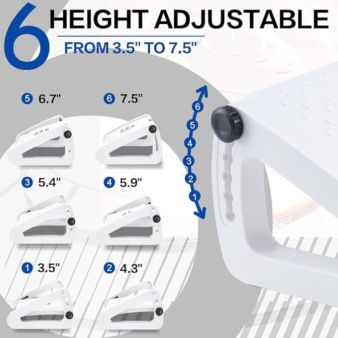 Foot Rest for Under Desk At Work - Six Heights Adjustable Under Desk Footrest - Ergonomic Foot Stools for Under Office Desks - Desks Foot Rest with Massage Rollers - Leg Rest for Chair (White)-DeskLoop Office