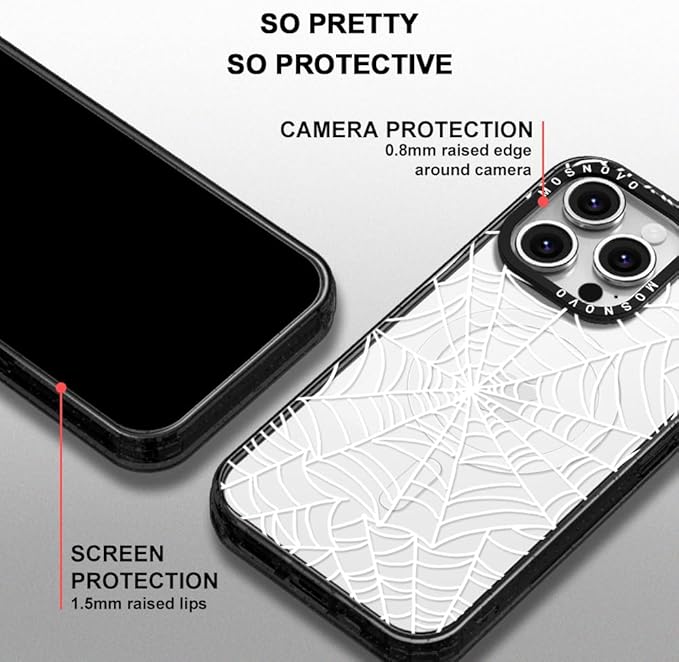 MOSNOVO Magnetic Case for iPhone 16 Pro, 10ft Military-Grade Protection, Compatible with Magsafe, Shockproof Phone Case for iPhone 16 Pro - Spider Web - Clear Black-DeskLoop Office