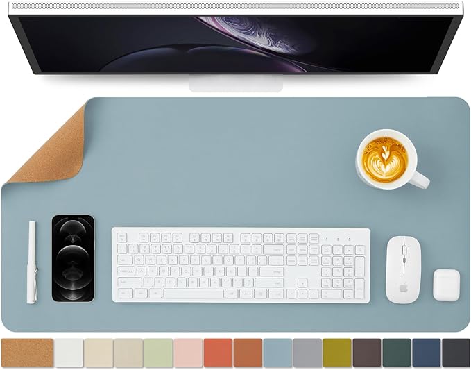 Cork Desk Mat - Dual-Sided Desk Pad for Office and Home - Desk Organization and Accessories - Ideal for Large Mouse Pad and Desk Mats on Top of Desks(Light Blue,80cmx 40cm)-DeskLoop Office