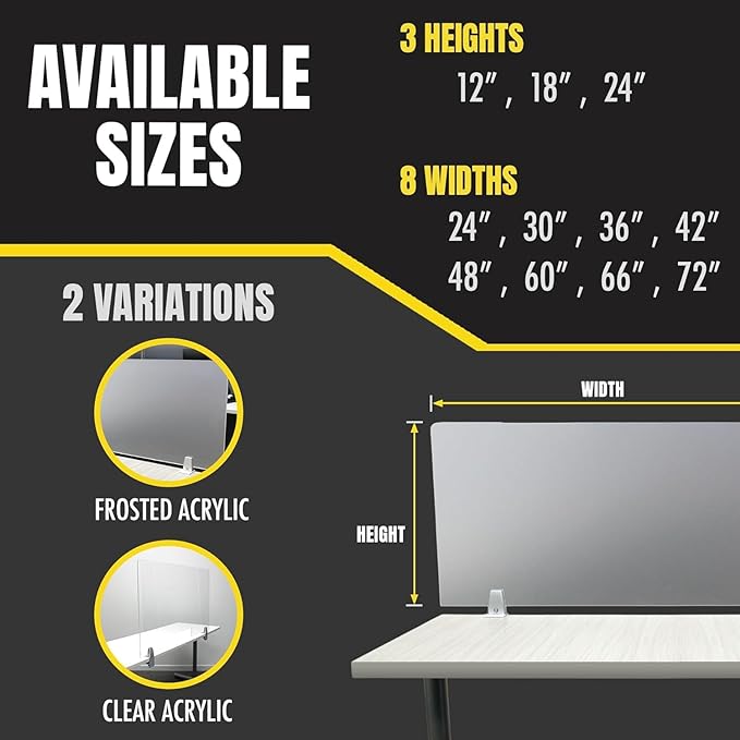 Obex Frosted Acrylic Desk Mounted Privacy Panel, 18", Aluminum