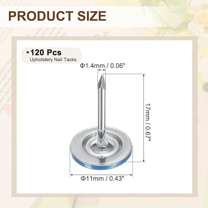 uxcell 120Pcs Push Pins, 11mmx17mm Round Flat Head Decorative Thumb Tacks Upholstery Tacks for Cork Board Office Wall Hangings, Blue-DeskLoop Office