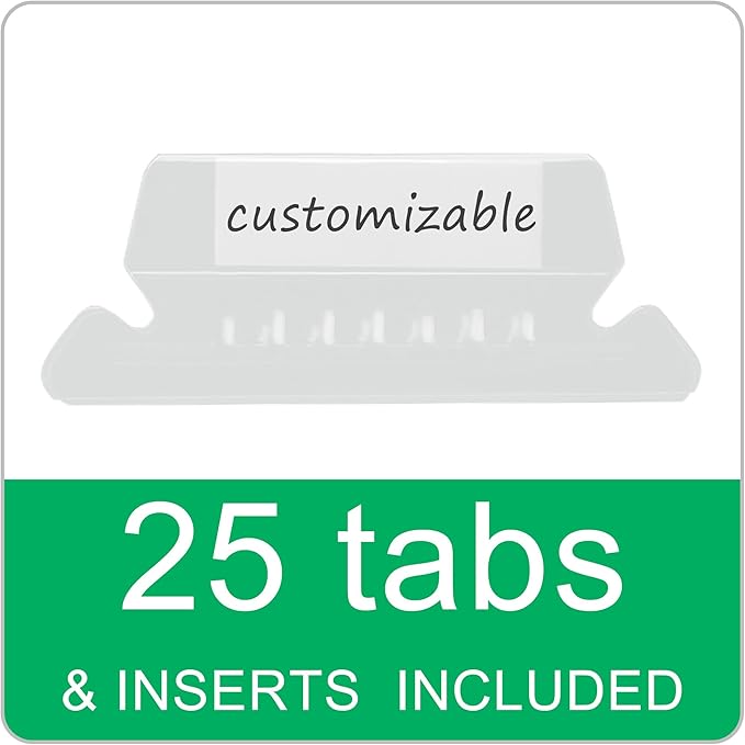 25 Packs Hanging File Folders,Standard Green File Folders for Filing Cabinet,1/5 Adjustable Tabs & Labels,Bulk File Organizer for Office,School,Home-DeskLoop Office